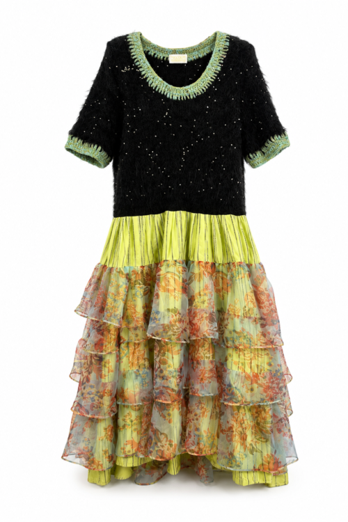 Midnight Lime Floral Ruffle Dress Midnight Lime Floral Ruffle Dress