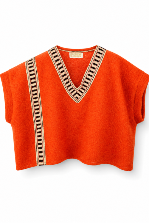 Fire Orange V Neck Poncho Top