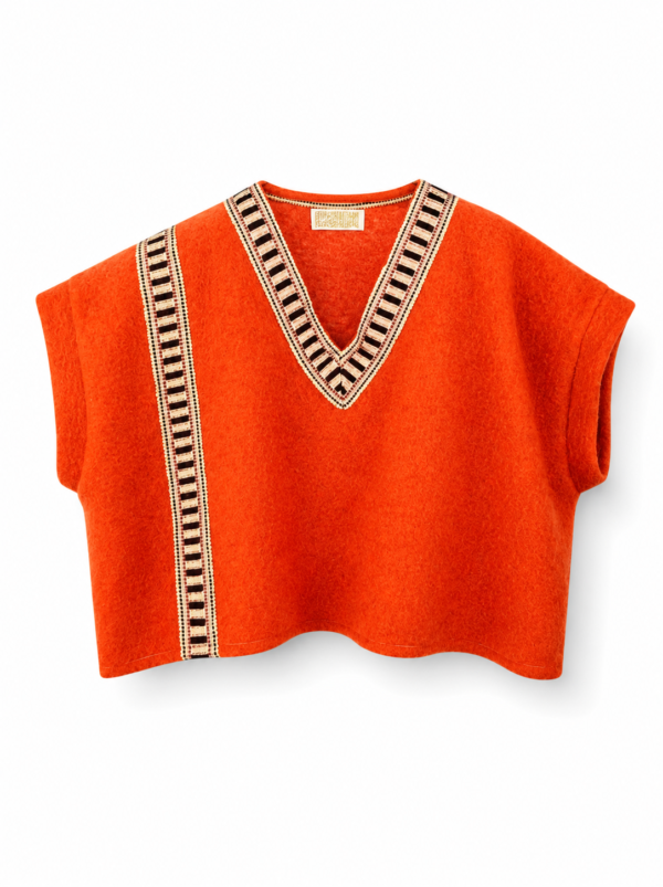Fire Orange V Neck Poncho Top