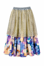 Silver Gold Floral Layered Midi Skirt