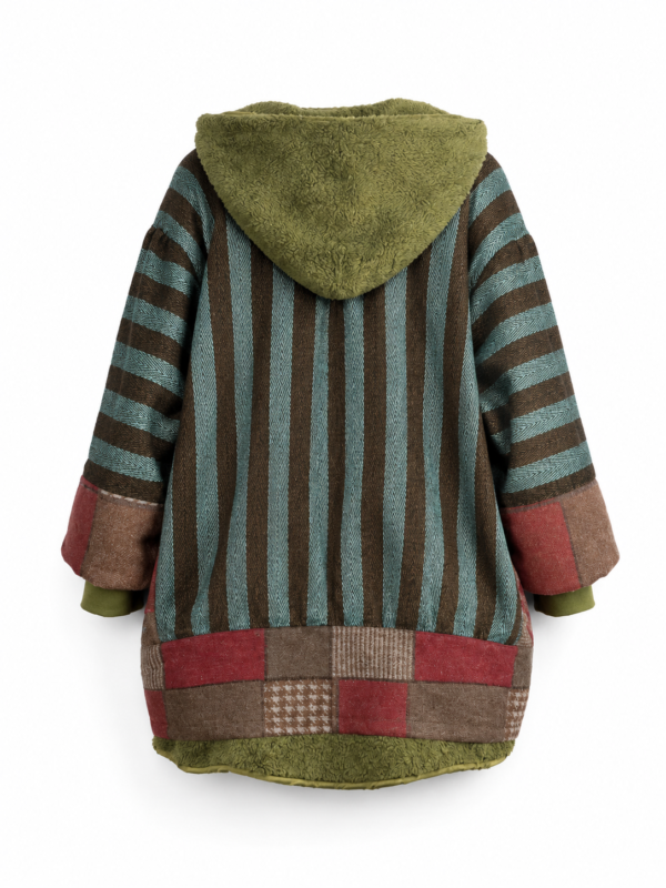 Patchwork Striped Hooded Coat