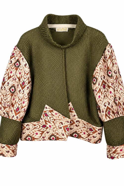 Olive Folklore Patchwork Pullover