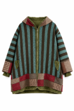 Patchwork Striped Hooded Coat