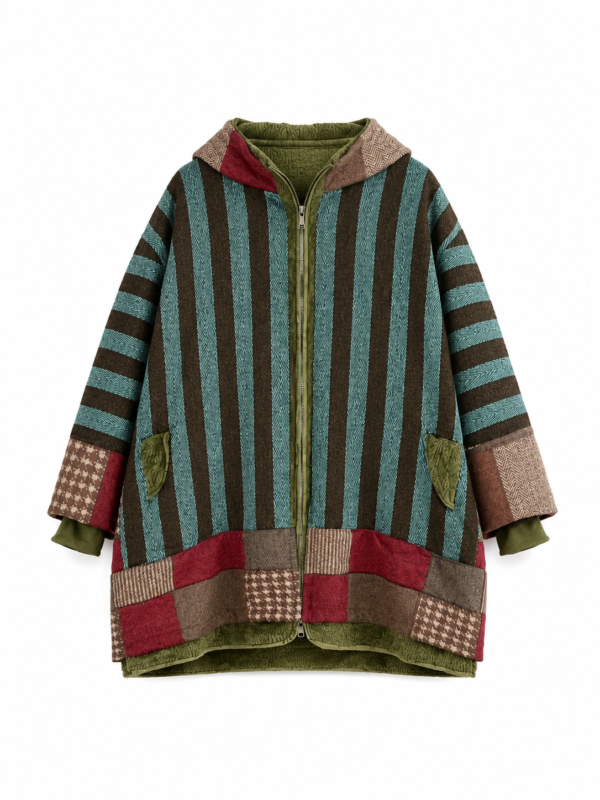 Patchwork Striped Hooded Coat