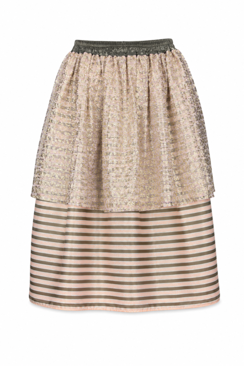 Blush Gold Brocade Layered Midi Skirt