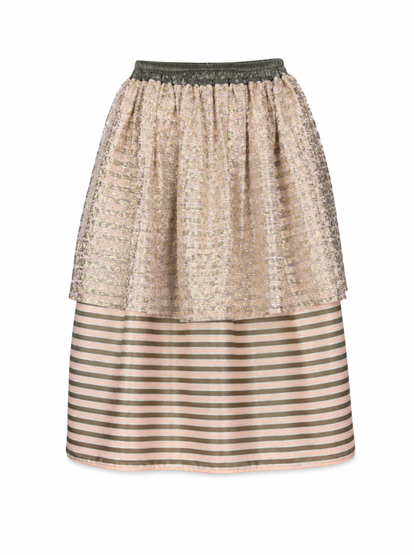 Blush Gold Brocade Layered Midi Skirt