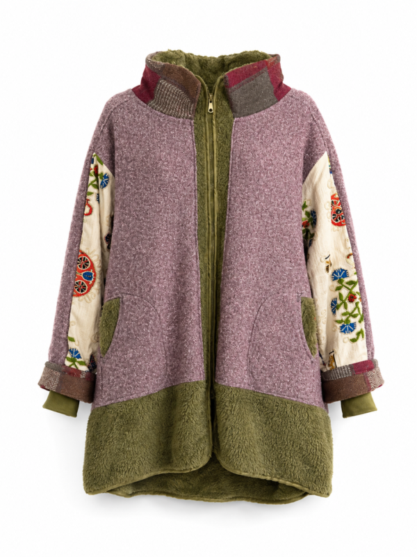Dusty Rose Olive Textile Collage Coat