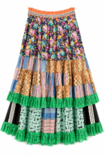 Emerald Floral Patchwork Ruffle Skirt
