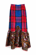 Electric Tartan Floral Ruffle Skirt