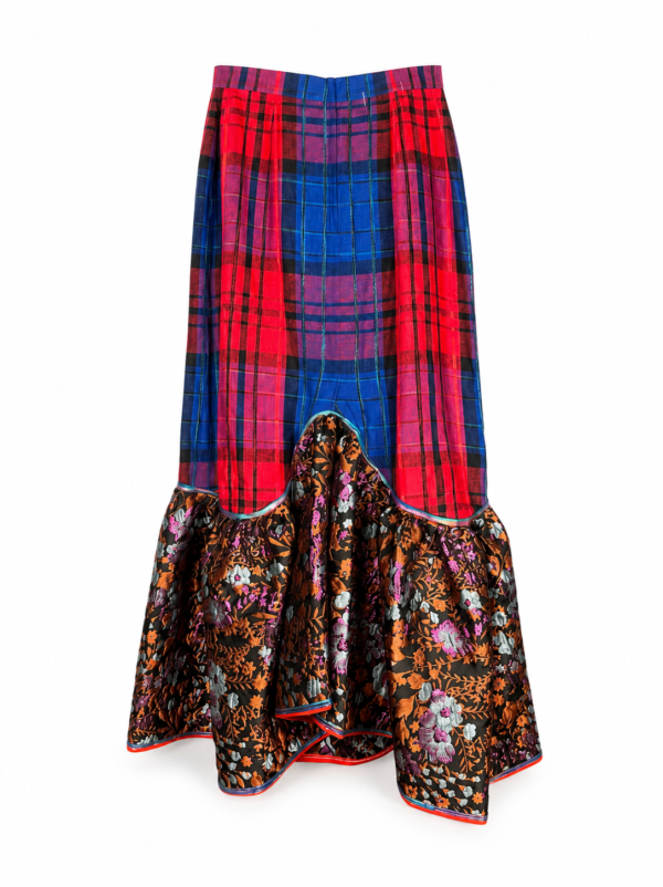 Electric Tartan Floral Ruffle Skirt