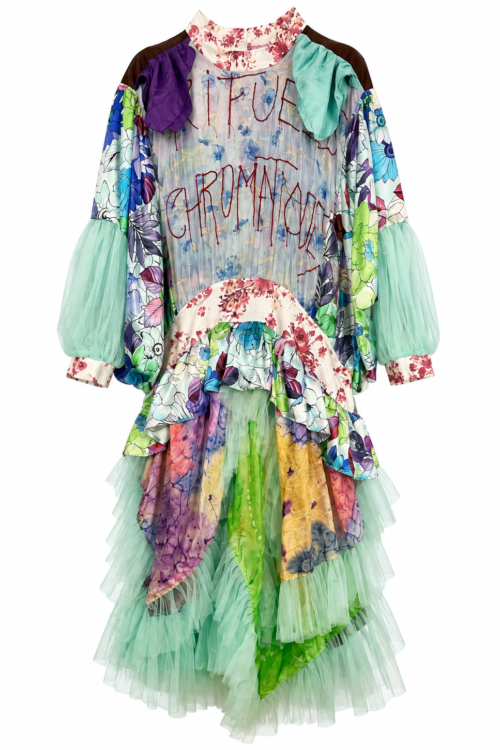 Mint Tulle Floral Collage Dress