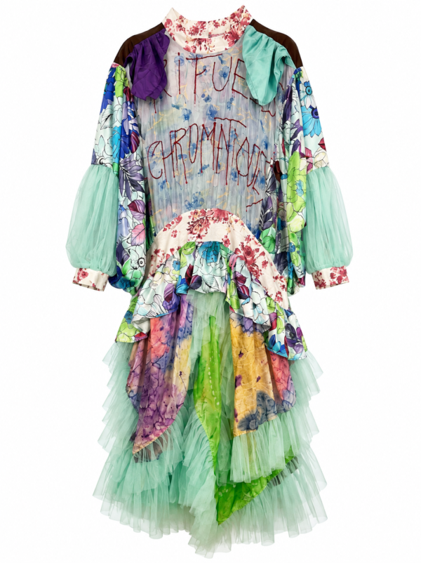 Mint Tulle Floral Collage Dress